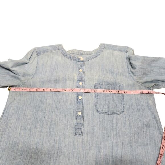 LOFT Denim Shirt Burnout Cotton Grunge Long Sleeve Western Preppy Blue‎ Boho S - Picture 9 of 11